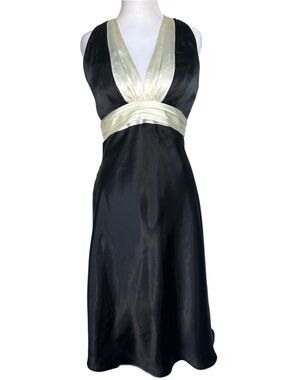 Night Way Collections Black Midi Dress with Cream Trim
